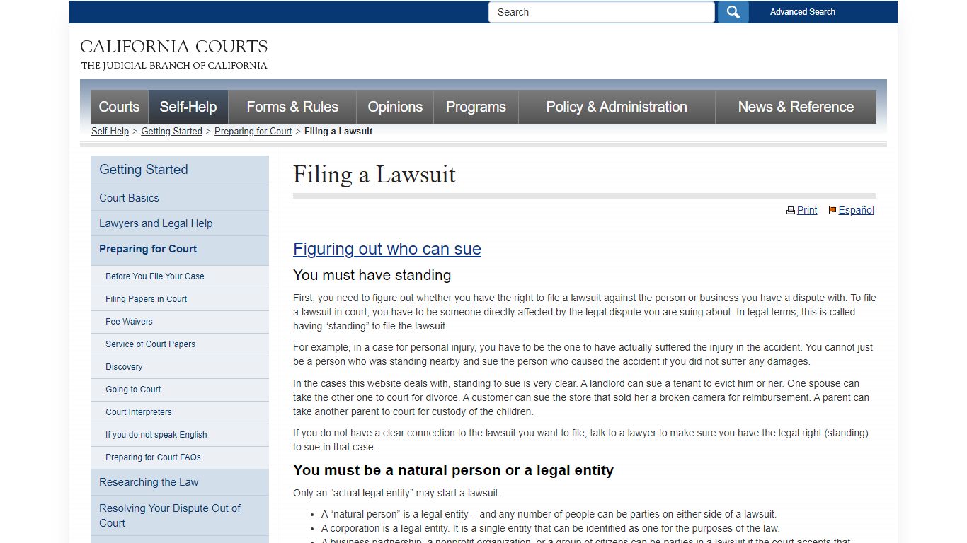 Filing a Lawsuit - getting_started_selfhelp - California